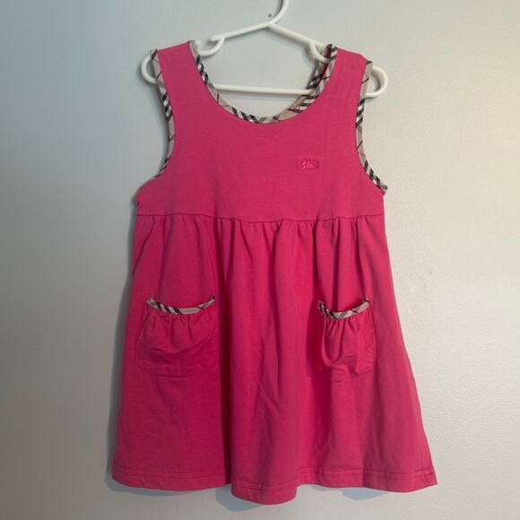Burberry London Toddler Girl Summer Dress – Pink with Iconic Plaid Trim, Size 3T